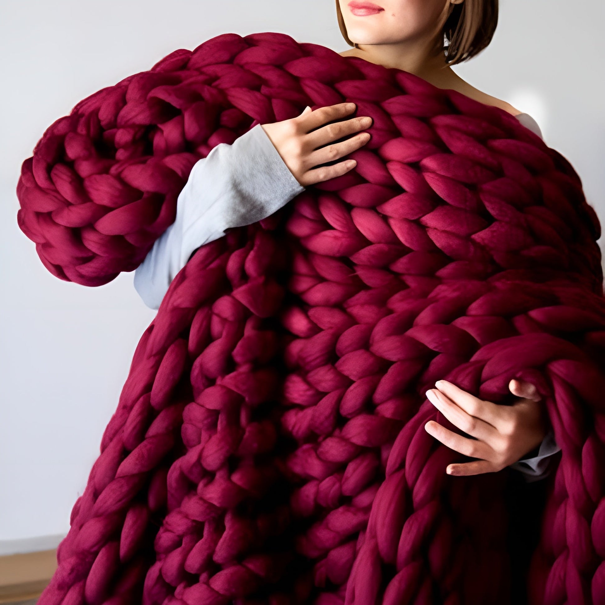 SUENTA Gestrickte Decke Wolle Creme 120x150 Zentimeter Wärme Rot