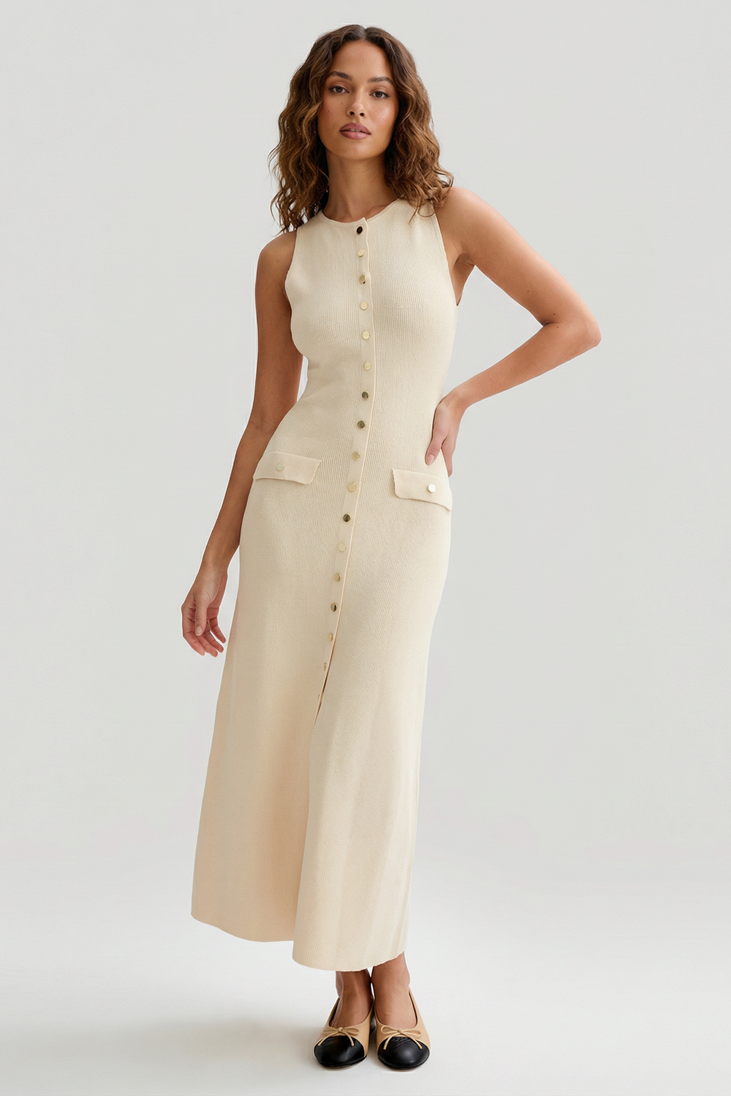 SUENTA Gestricktes Maxikleid – Elegantes ärmelloses figurbetontes Sommeroutfit