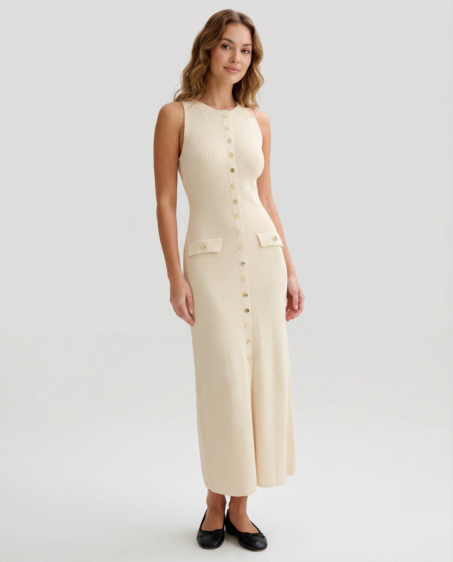 SUENTA Gestricktes Maxikleid – Elegantes ärmelloses figurbetontes Sommeroutfit