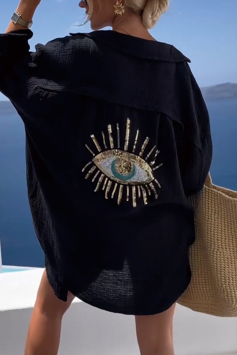 SUENTA Glame | Lässiges Damenhemd – Glame Design, Raffiniertes Rückendetail & Moderne Silhouette Schwarz