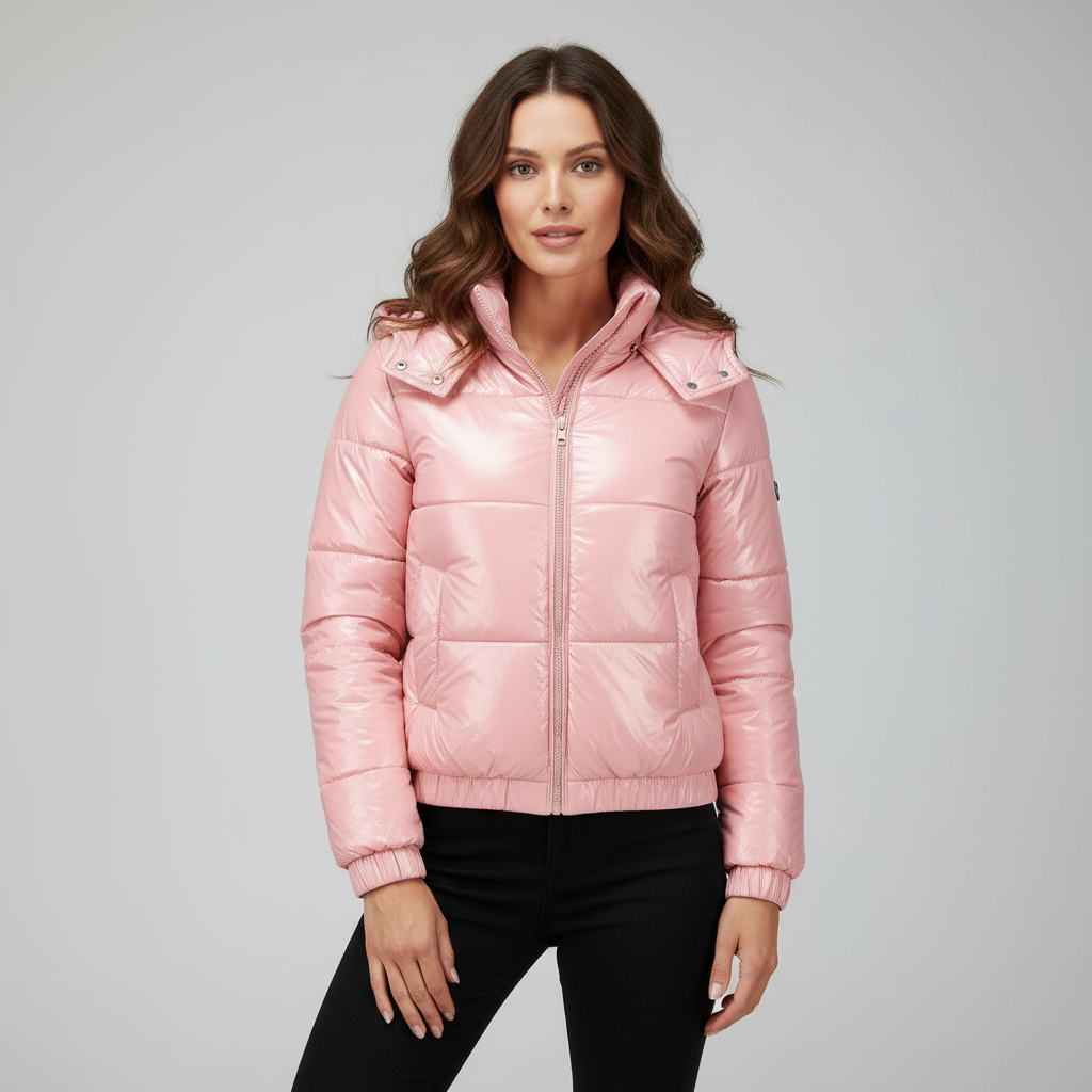 SUENTA Damen Winterjacke Glänzende Wasserabweisende Wärmeisolierung Fleece Rosa