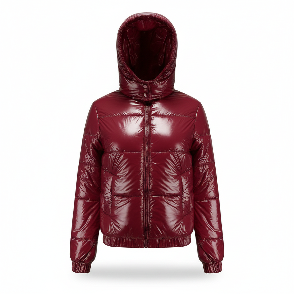 SUENTA Damen Winterjacke Glänzende Wasserabweisende Wärmeisolierung Fleece Weinrot