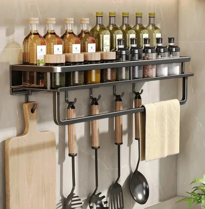 SUENTA Graues Küchenregal Modernes Design Für Mehr Stauraum 30cm mit Halterung