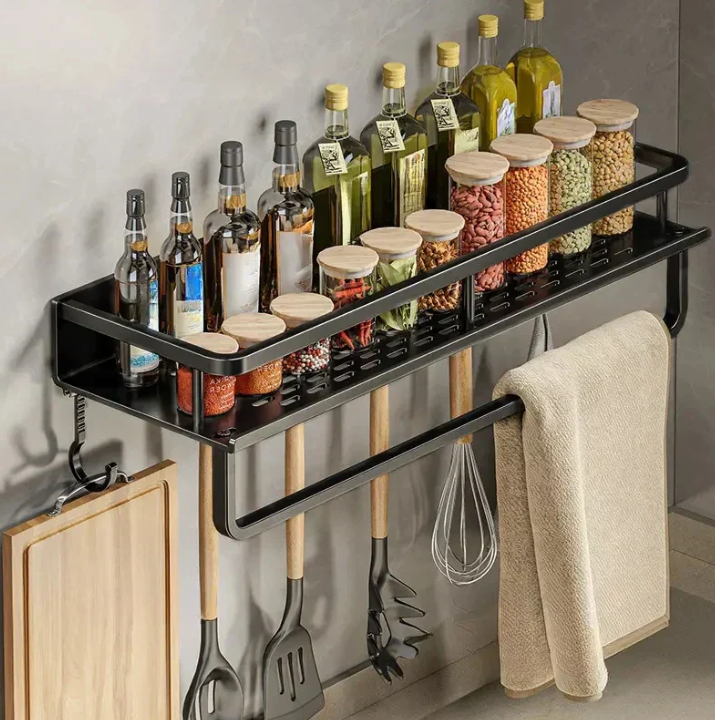 SUENTA Graues Küchenregal Modernes Design Für Mehr Stauraum 50cm mit Halterung