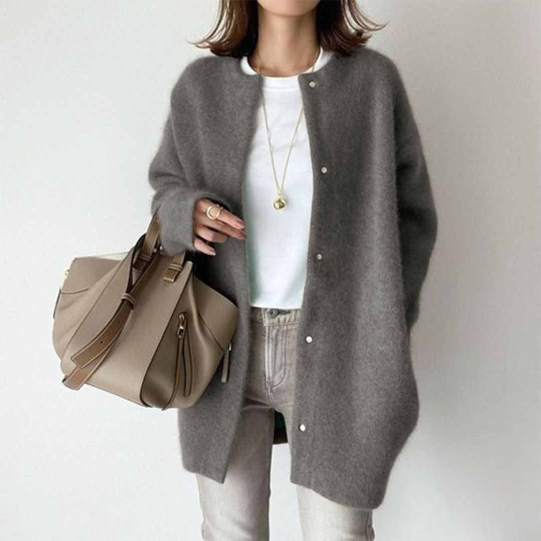 SUENTA Damen Geschmackvolle Strickjacke mit Charakter Eleganz Grau