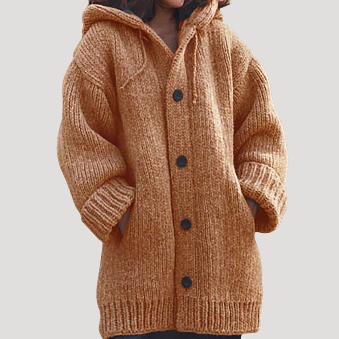 SUENTA Damen Grobstrick-Wintermantel Aus Wolle Lockere Passform Kapuze Orange