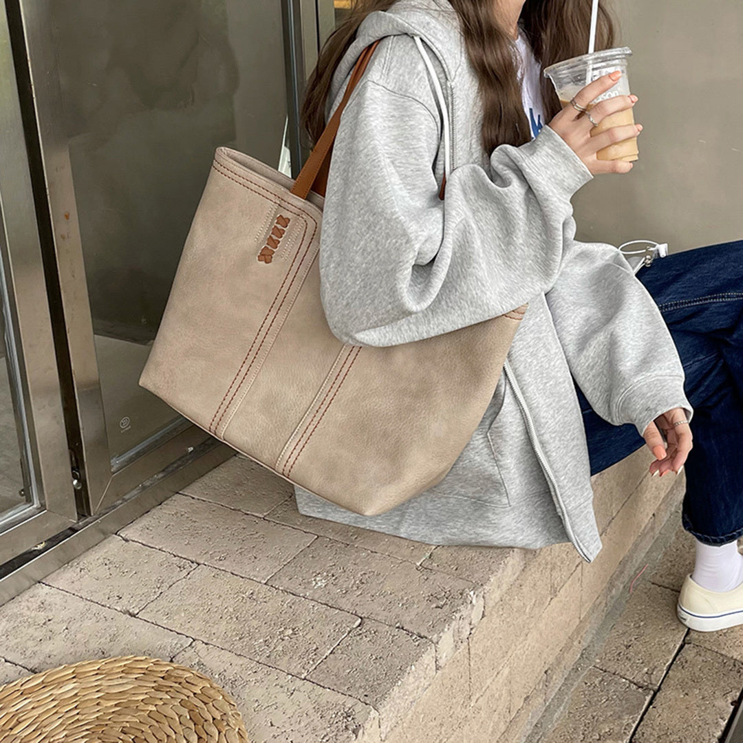 SUENTA Damen Große Umhängetaschen Mit Kontrastnähten Zeitlos