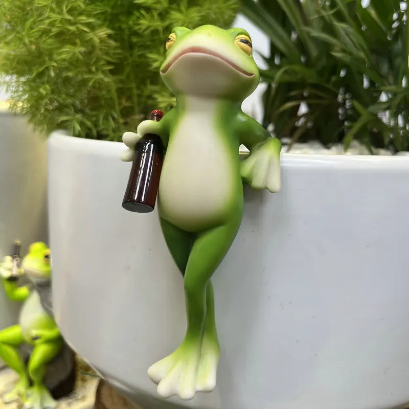 SUENTA Grüner Frosch Pflanzendeko Mit Weinglas Charmantes Design Flaschen-Frosch