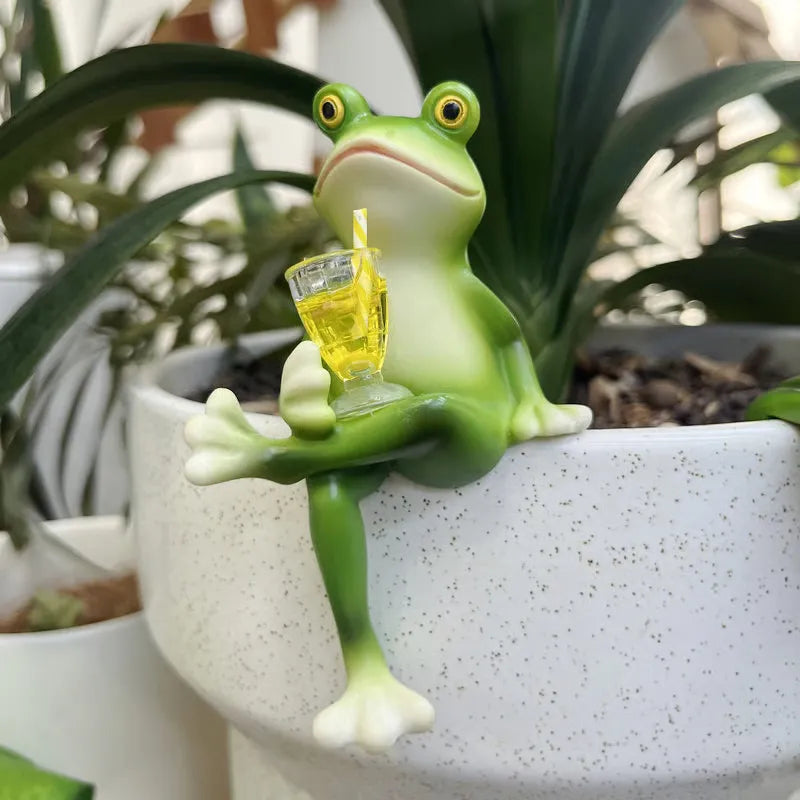 SUENTA Grüner Frosch Pflanzendeko Mit Weinglas Charmantes Design Getränkefrosch