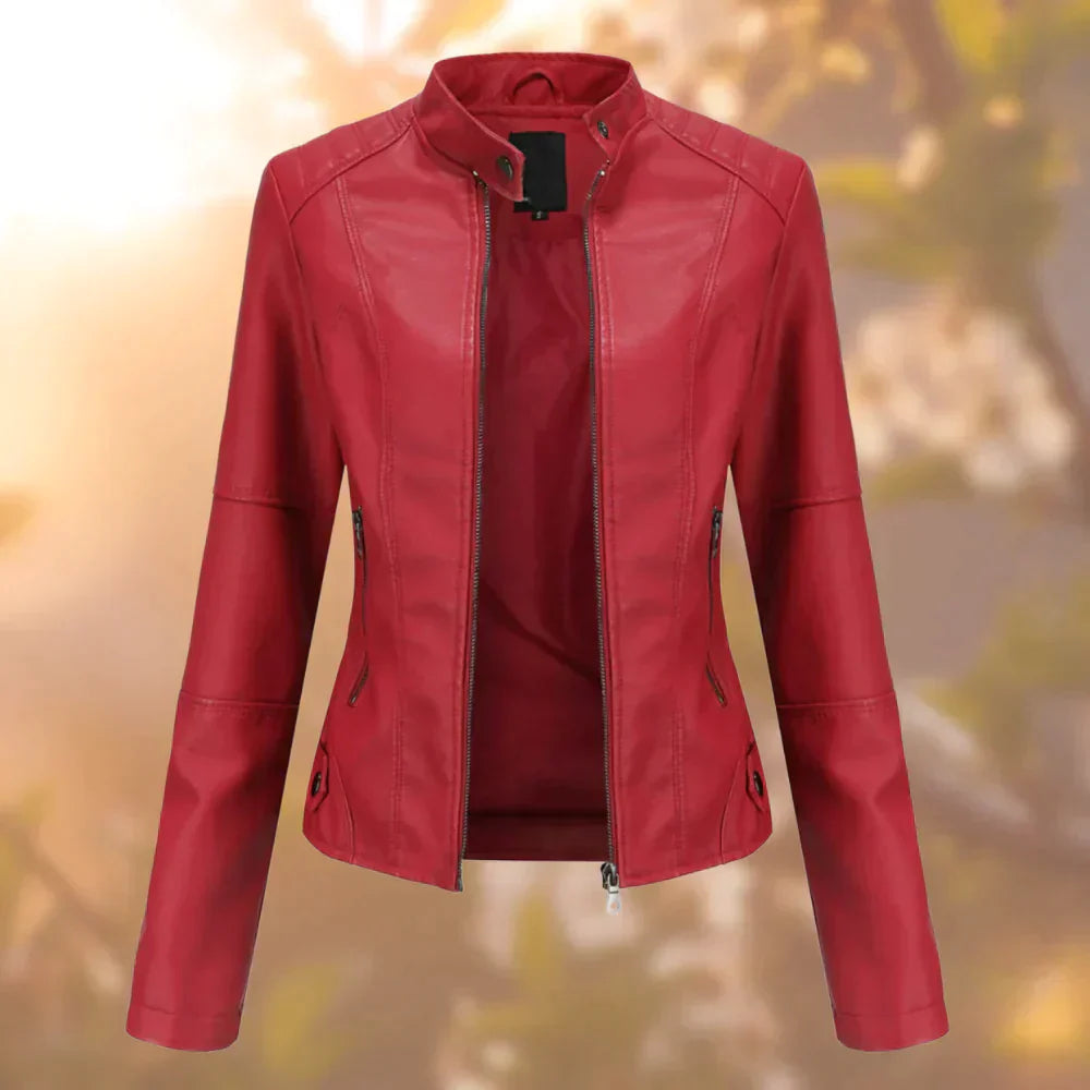 SUENTA Damen Bikerjacke – Stylische Jacke mit Schlanker Passform für Urbane Outfits Rot