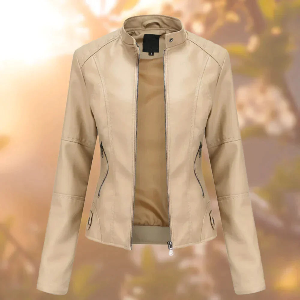 SUENTA Damen Bikerjacke – Stylische Jacke mit Schlanker Passform für Urbane Outfits Beige