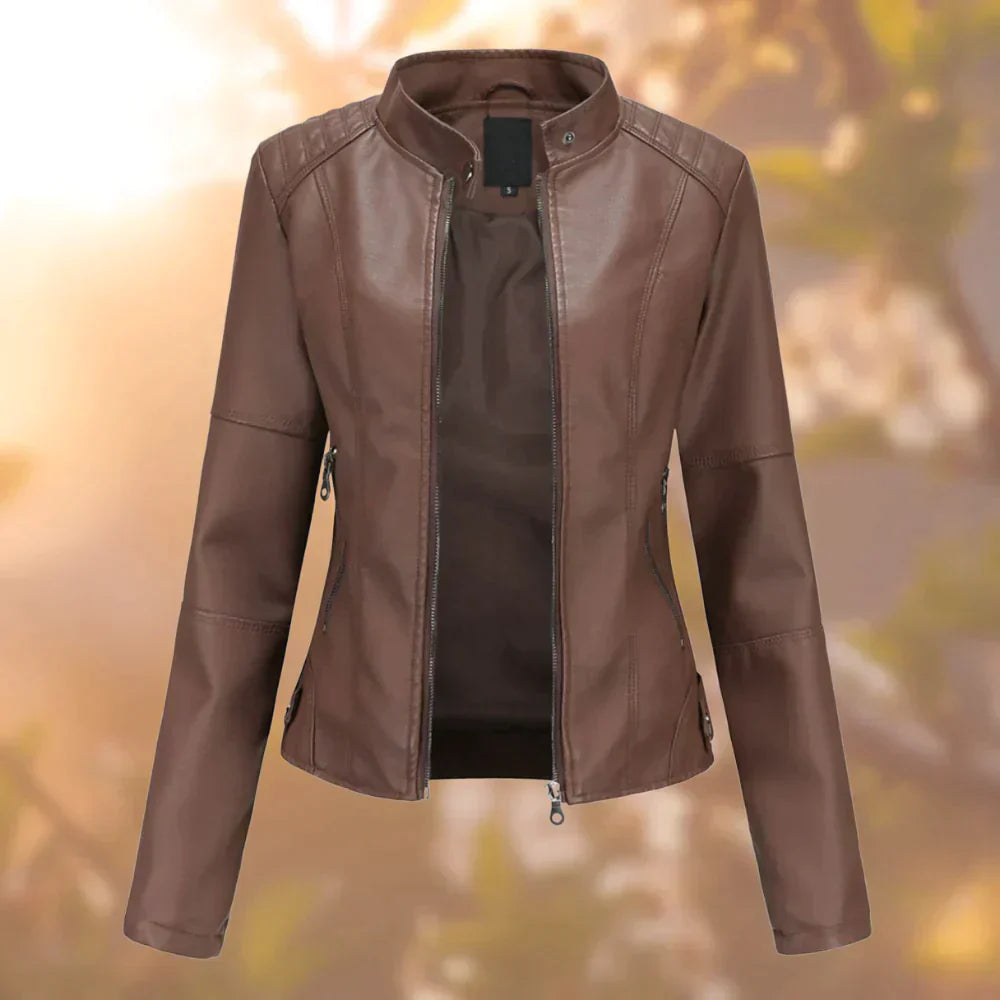 SUENTA Damen Bikerjacke – Stylische Jacke mit Schlanker Passform für Urbane Outfits Dunkelbraun