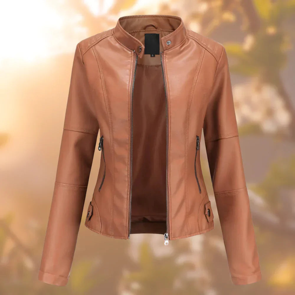 SUENTA Damen Bikerjacke – Stylische Jacke mit Schlanker Passform für Urbane Outfits Hellbraun