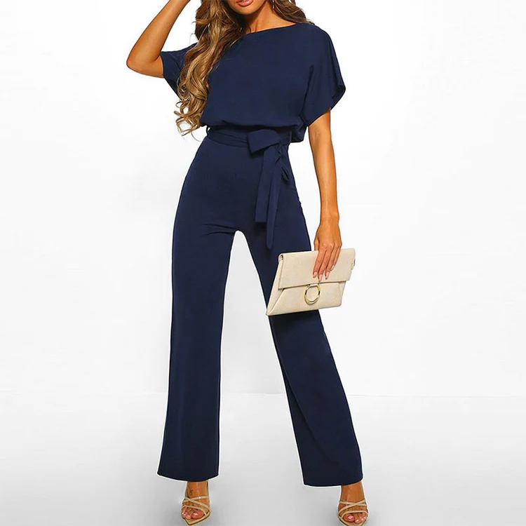 SUENTA Jumpsuit Zeitlose Eleganz Weite Beinform Fließender Schnitt Blau