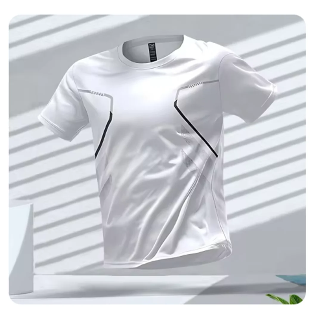SUENTA Atmungsaktives Herren Sport T-Shirt Ultraleichte Material Weiß