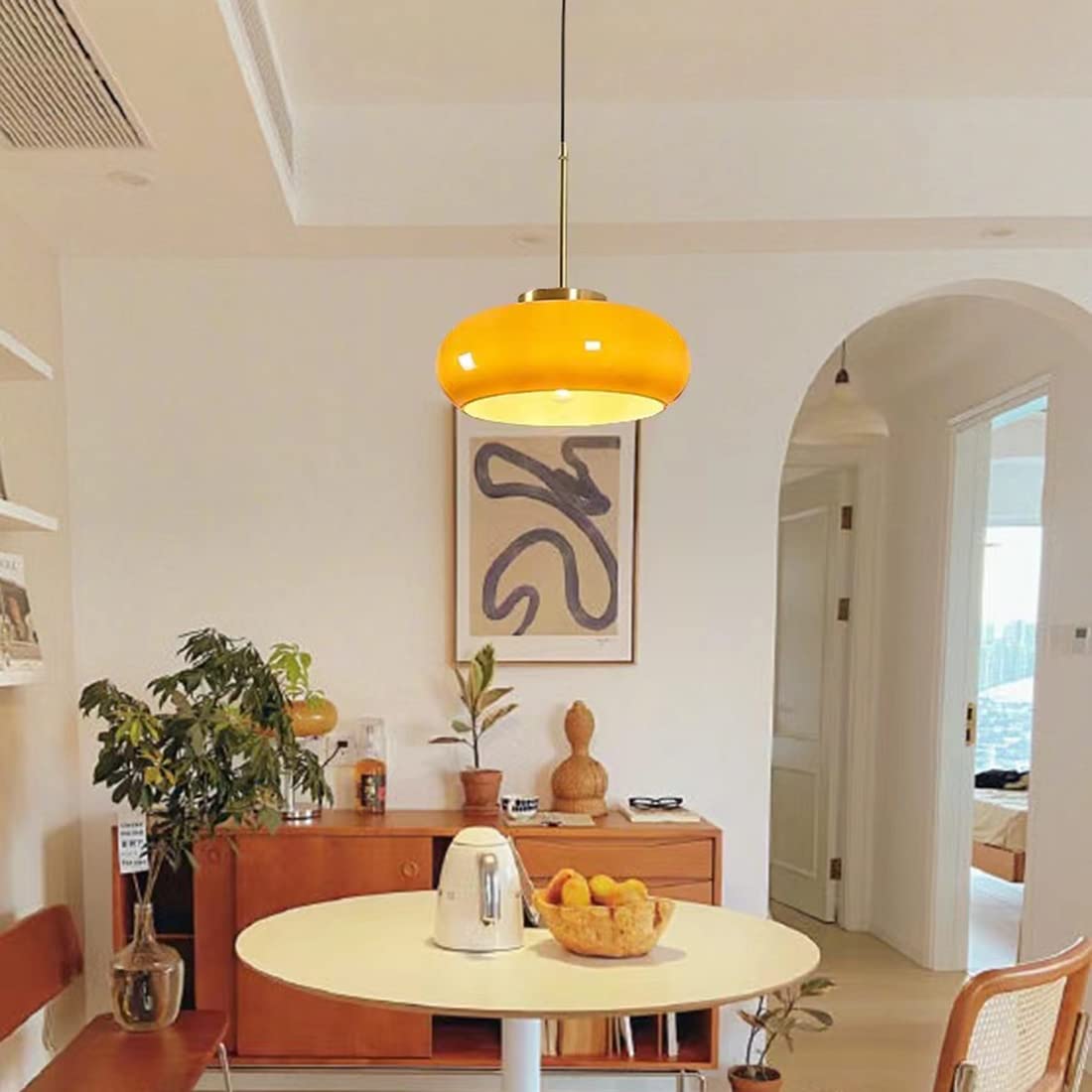 SUENTA Brot Form Glas Pendelleuchte Orangefarbenem Glas Weißem Glas Orange