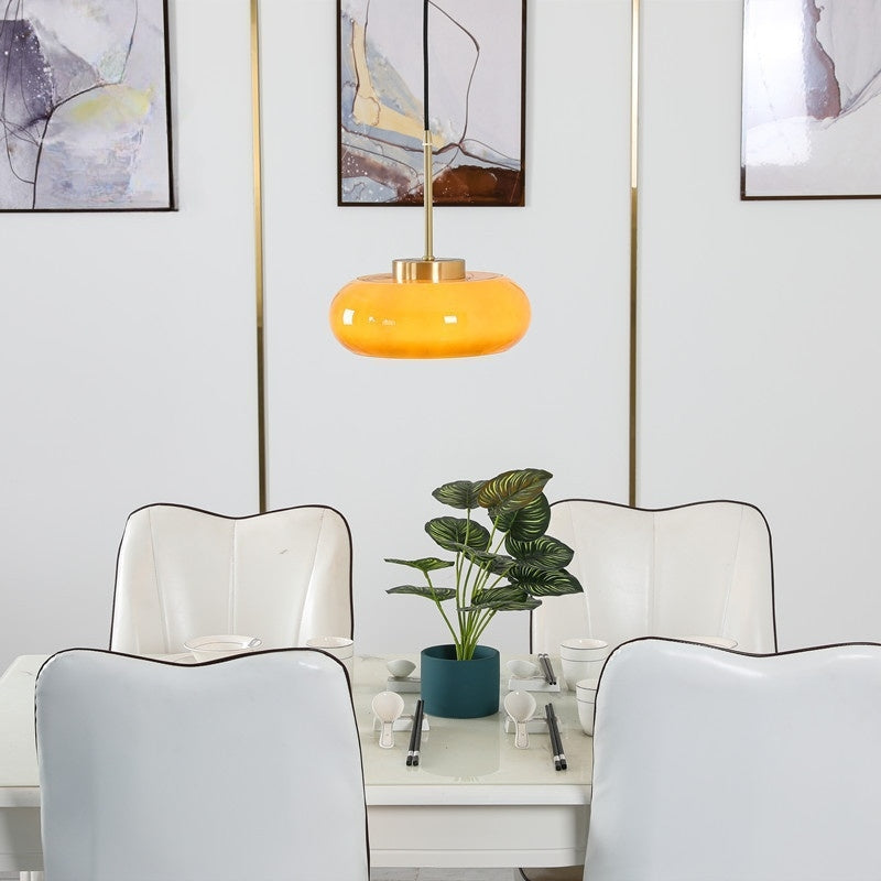 SUENTA Brot Form Glas Pendelleuchte Orangefarbenem Glas Weißem Glas