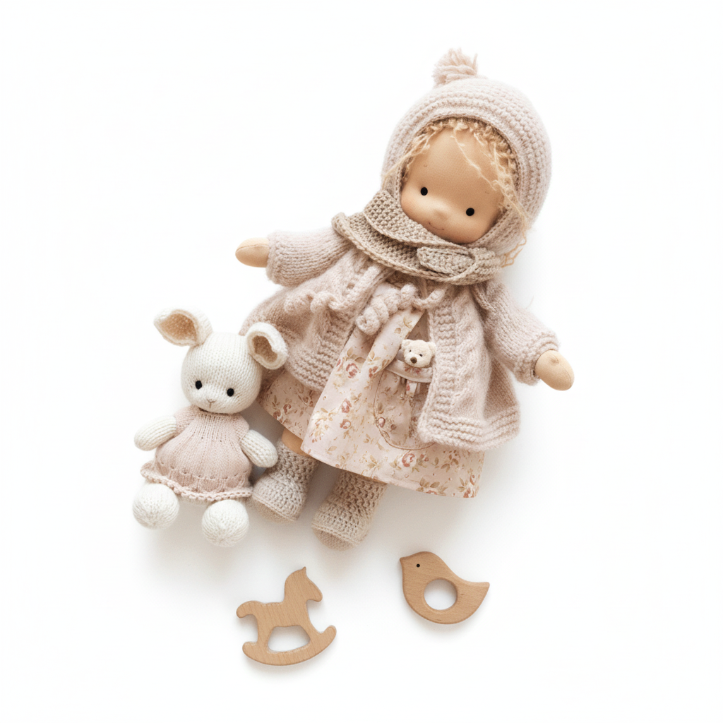 SUENTA Winter-Waldorf-Kuschelpuppe Poppi Kuschelfreund Handgefertigte B
