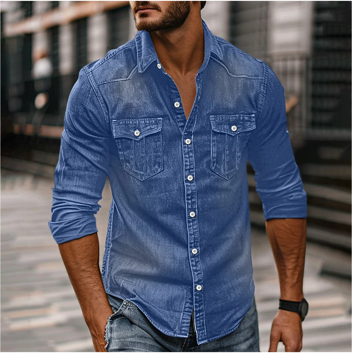 SUENTA Hommes | Jeanshemd für Herren – Klassischer Stil und Langlebigkeit Denimblau