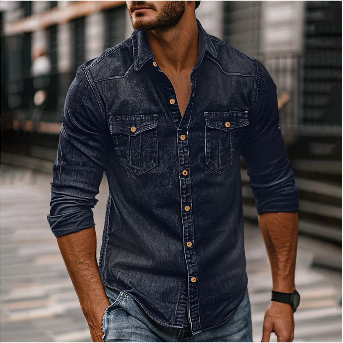 SUENTA Hommes | Jeanshemd für Herren – Klassischer Stil und Langlebigkeit Dunkelblau
