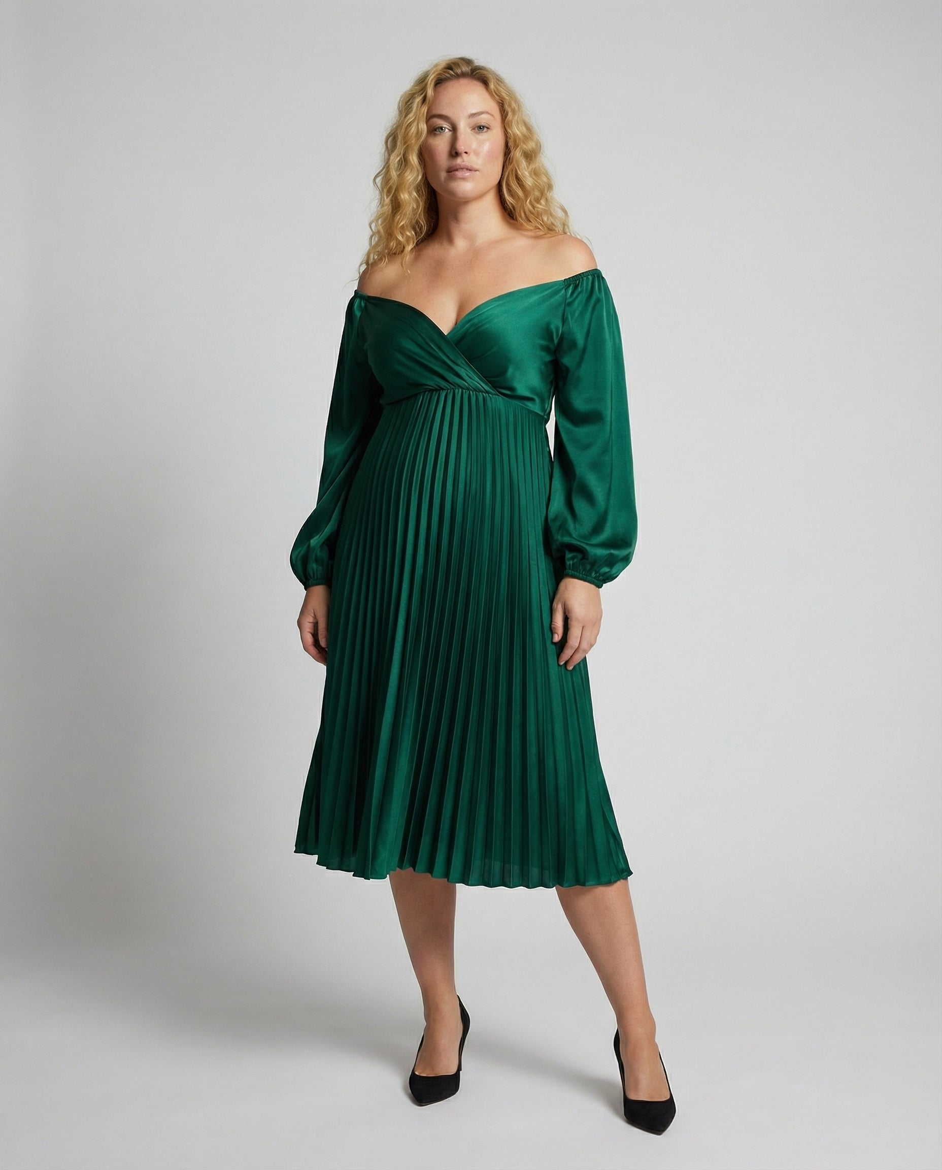 SUENTA Luma | Damen Schwangerschafts-Maxikleid – Schulterfreies Design & Elegante Plissierung