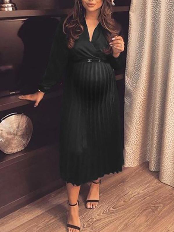 SUENTA Luma | Damen Schwangerschafts-Maxikleid – Schulterfreies Design & Elegante Plissierung