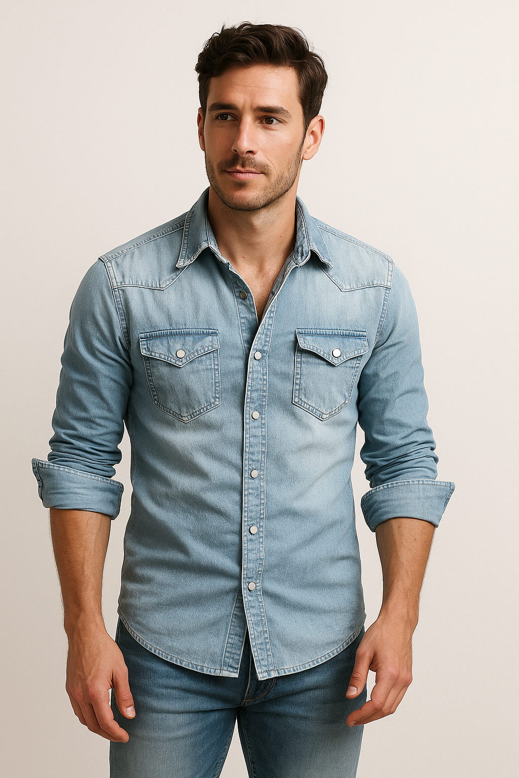 SUENTA Hommes | Herren-Jeanshemd, lässiger Stil, strapazierfähiges Denim, sowohl solo als auch in einer Lage.