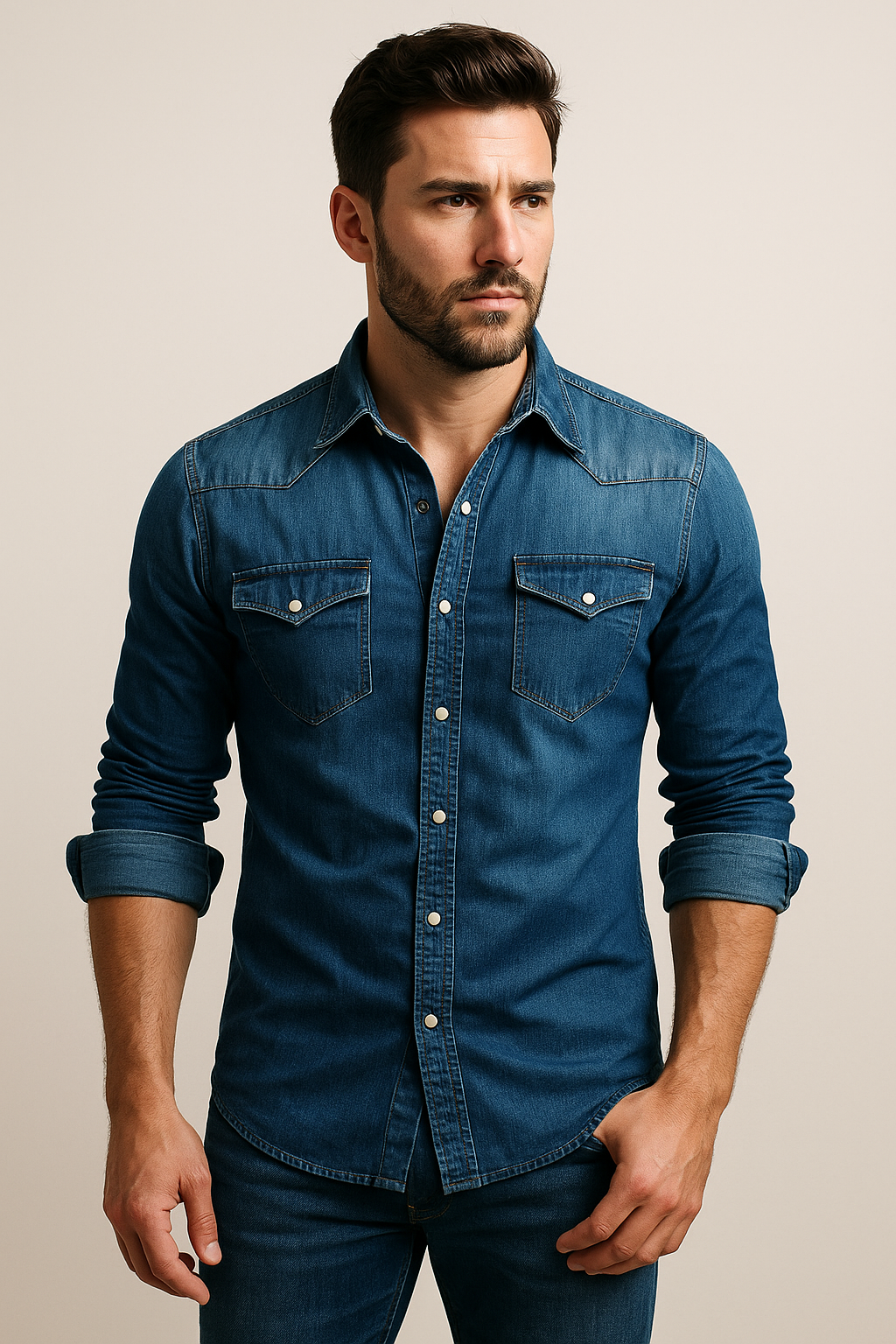 SUENTA Hommes | Herren-Jeanshemd, lässiger Stil, strapazierfähiges Denim, sowohl solo als auch in einer Lage.