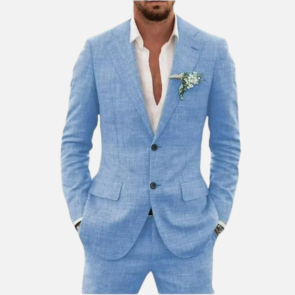SUENTA Hommes | Herren-Leinenanzug Atmungsaktivem Leinen Leichter Anzug Für Warme Monate Hellblau