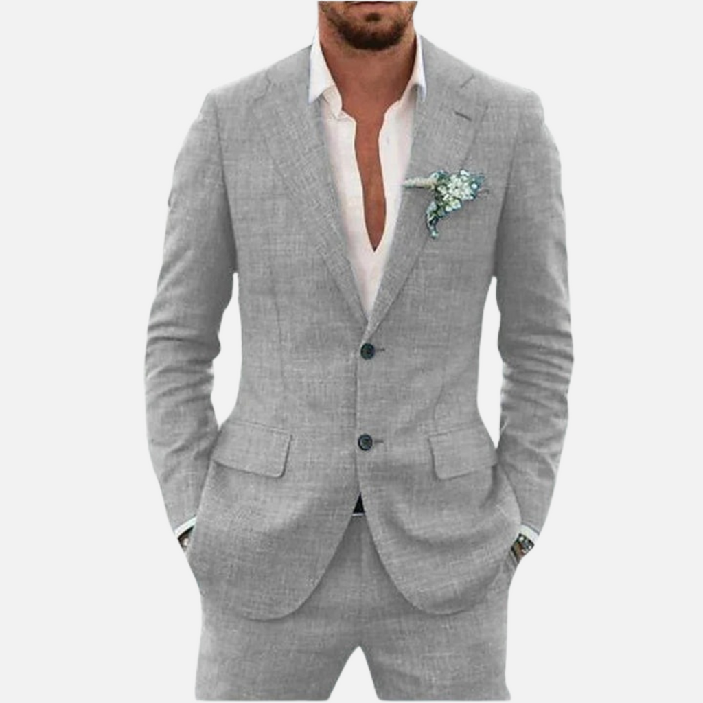 SUENTA Hommes | Herren-Leinenanzug Atmungsaktivem Leinen Leichter Anzug Für Warme Monate Grau