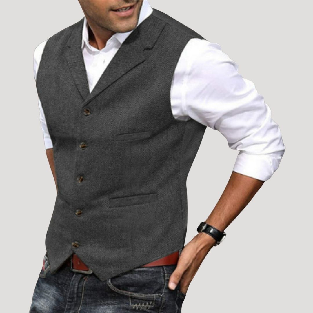 SUENTA Herren-Winterweste Aus Wolltweed Taillierte Passform Reverskragen Grau