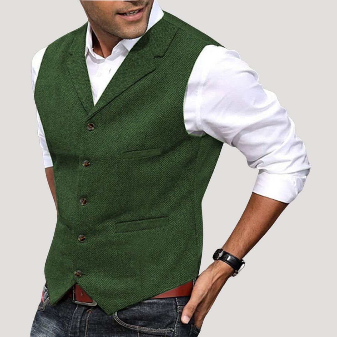 SUENTA Herren-Winterweste Aus Wolltweed Taillierte Passform Reverskragen Grün
