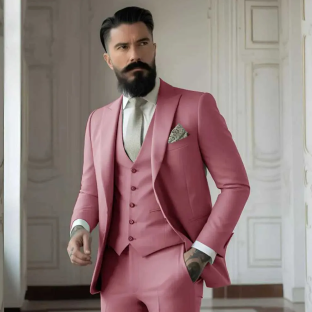 SUENTA Hermosa | Herren 3-teilig Hochzeitsgast Anzug Set | Formell Rosa