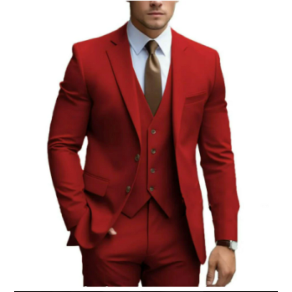 SUENTA Ranches | Herren Formell Hochzeitsgast Anzug 3-teiliges Set | Schlanke Passform Rot