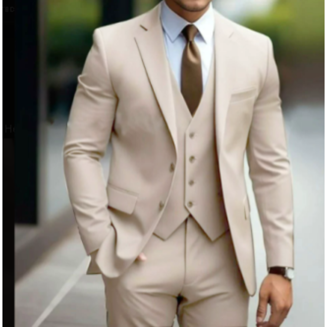 SUENTA Ranches | Herren Formell Hochzeitsgast Anzug 3-teiliges Set | Schlanke Passform Khaki