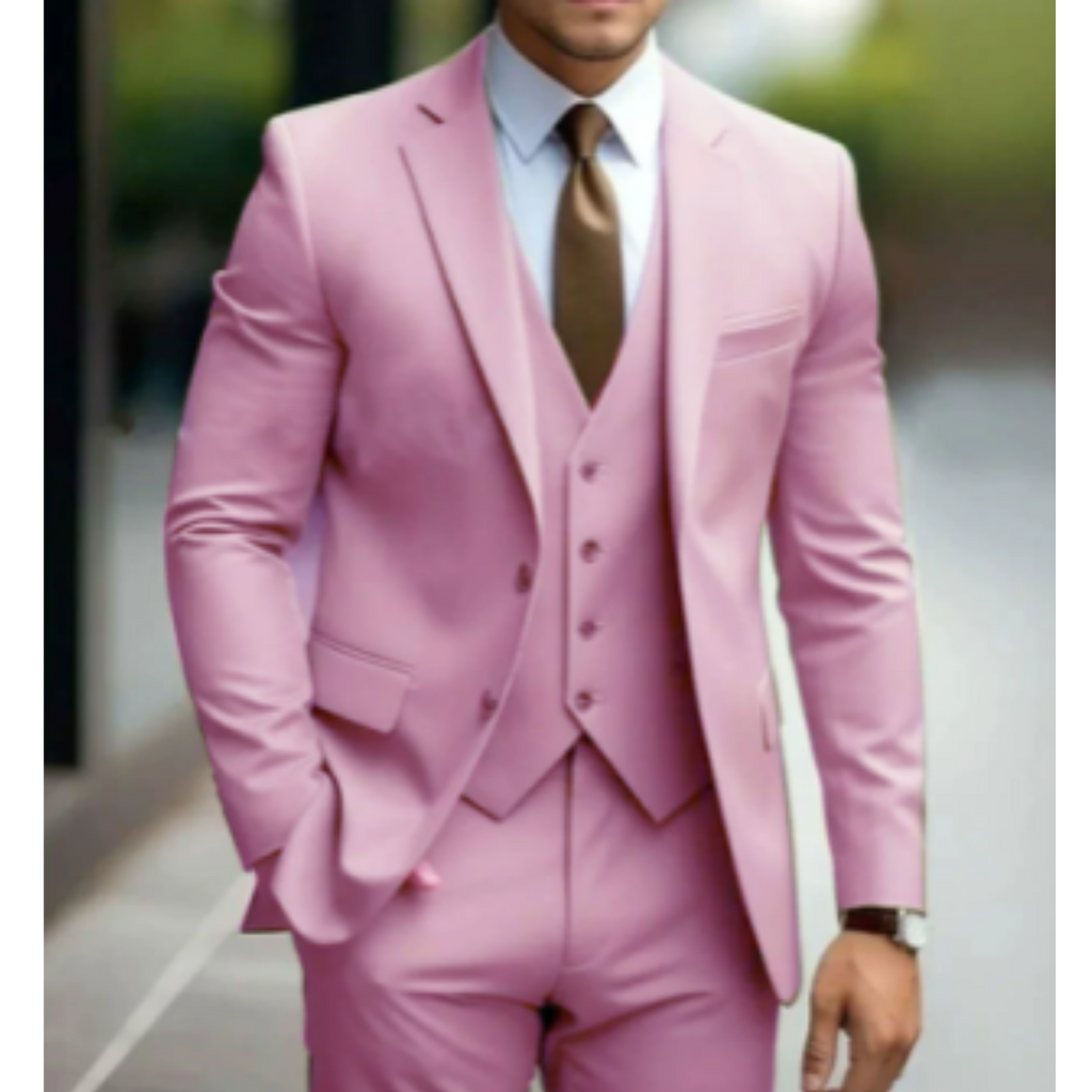 SUENTA Ranches | Herren Formell Hochzeitsgast Anzug 3-teiliges Set | Schlanke Passform Rosa