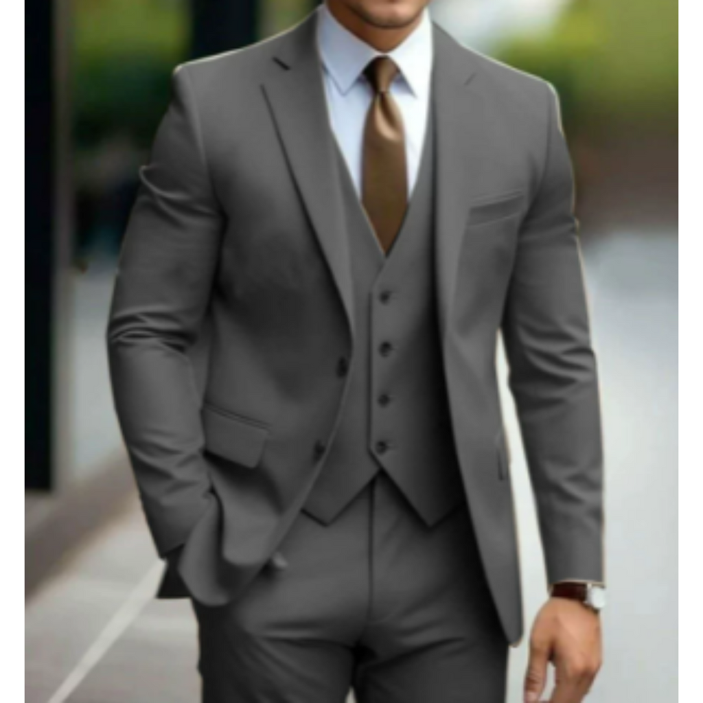 SUENTA Ranches | Herren Formell Hochzeitsgast Anzug 3-teiliges Set | Schlanke Passform Grau 1