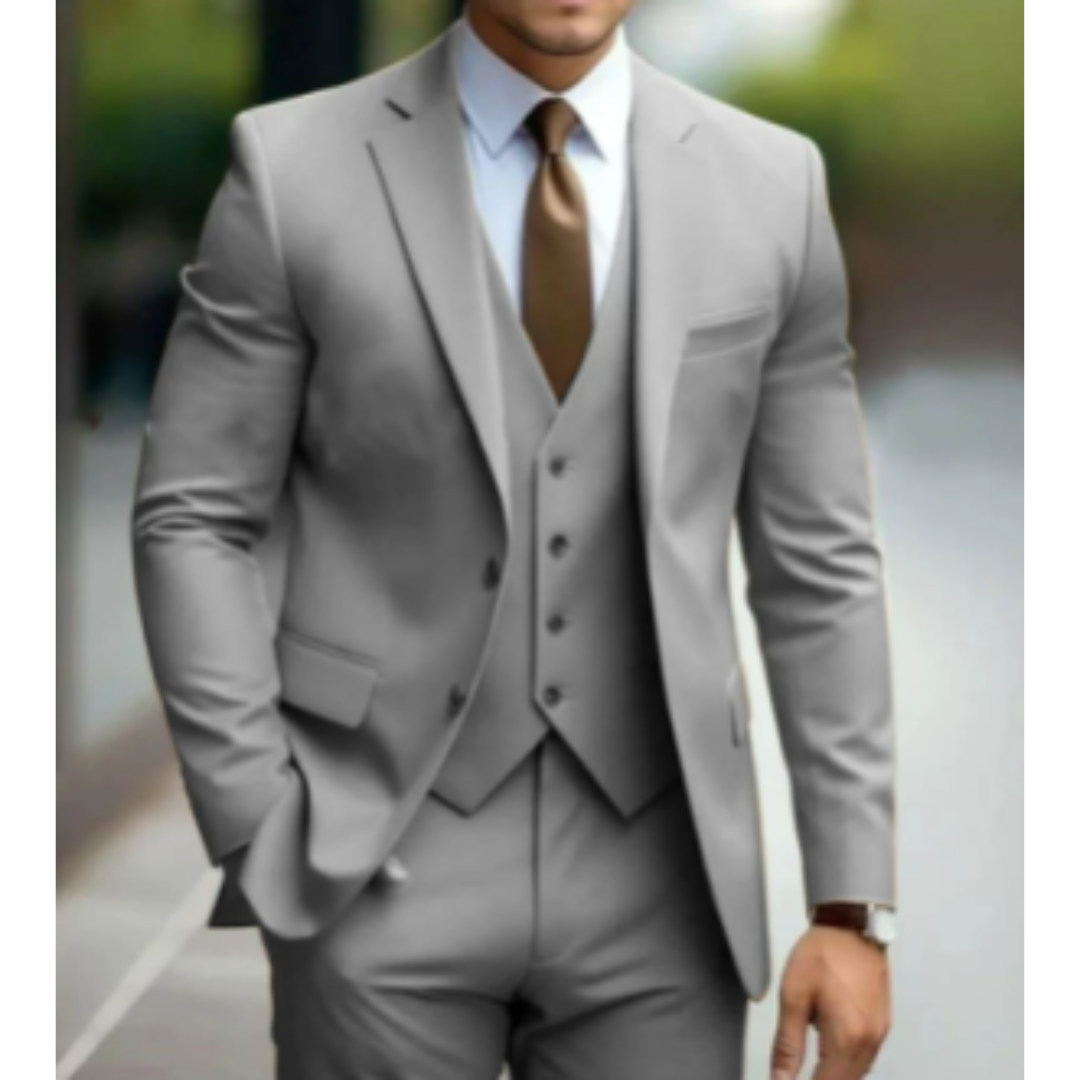 SUENTA Ranches | Herren Formell Hochzeitsgast Anzug 3-teiliges Set | Schlanke Passform Grau 2