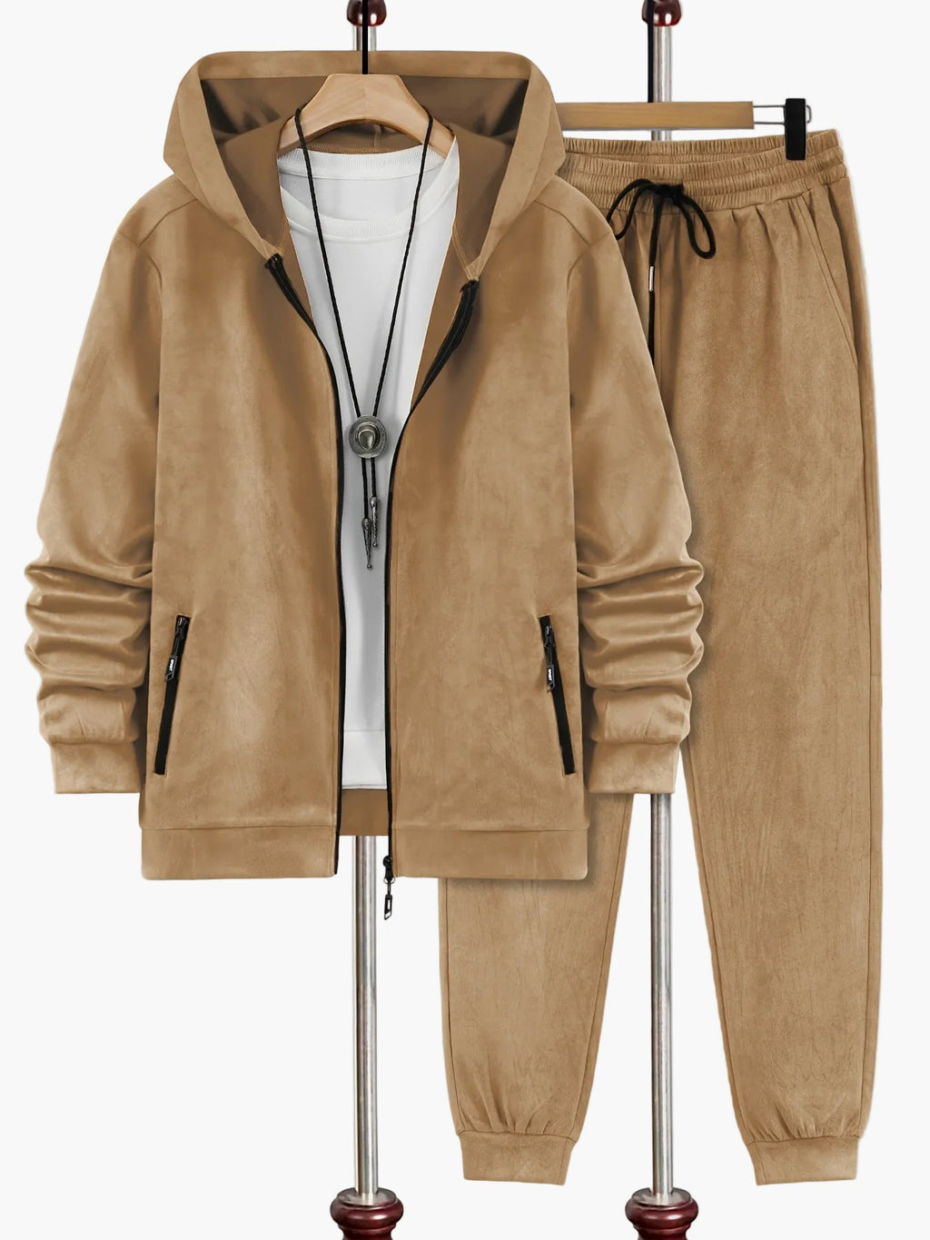 SUENTA Herren Freizeit Trainingsanzug Mit Kapuze – 2-teiliges Set Für Sport & Alltag Khaki