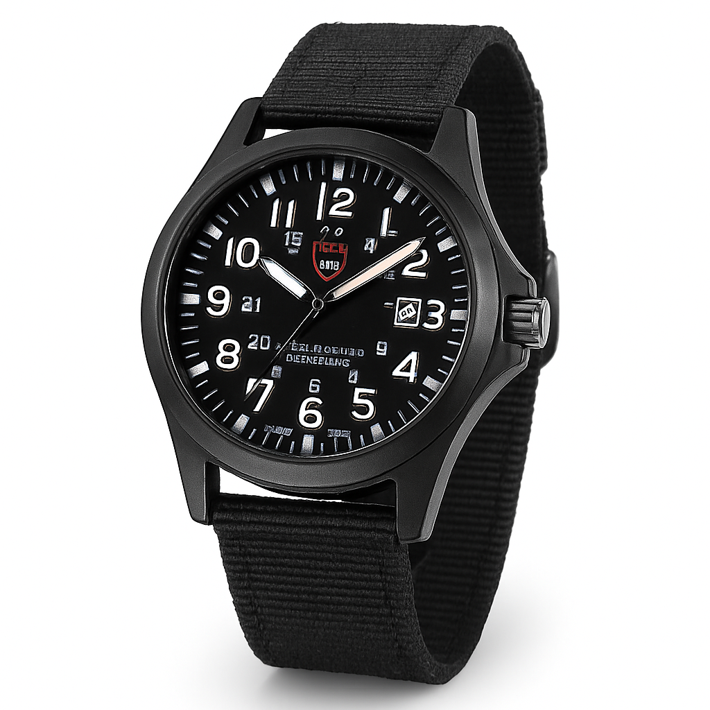 SUENTA Herrenuhr Militärstil Outdoor Wasserdichte Canvas-Uhr Schwarz