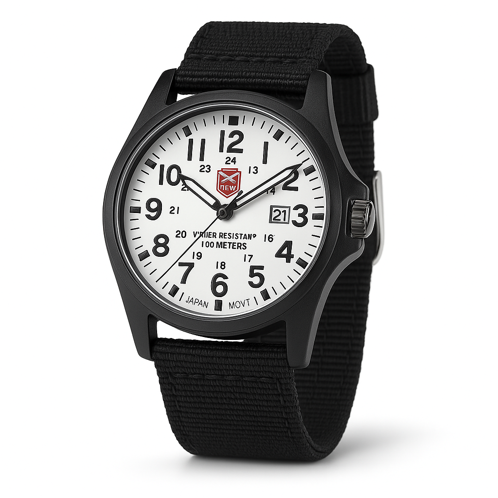 SUENTA Herrenuhr Militärstil Outdoor Wasserdichte Canvas-Uhr Schwarz und Weiß