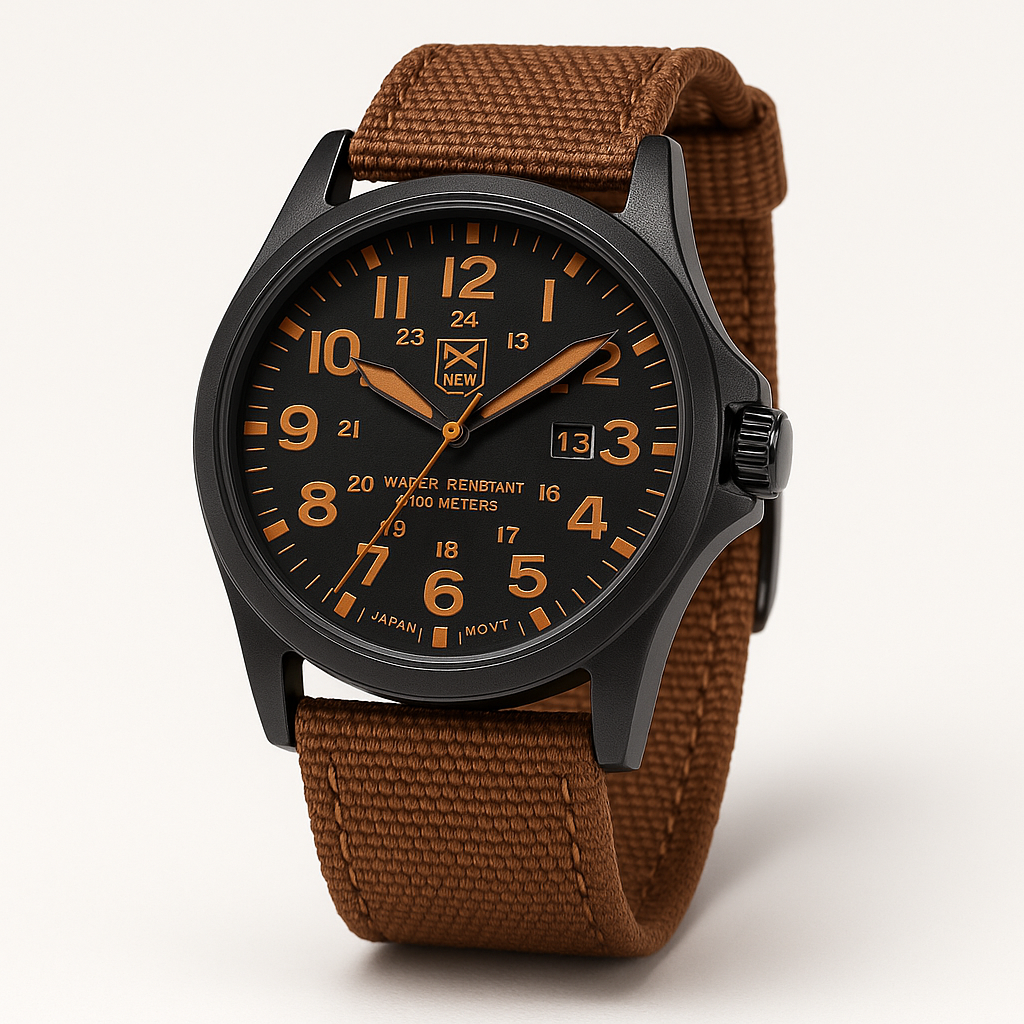 SUENTA Herrenuhr Militärstil Outdoor Wasserdichte Canvas-Uhr Braun
