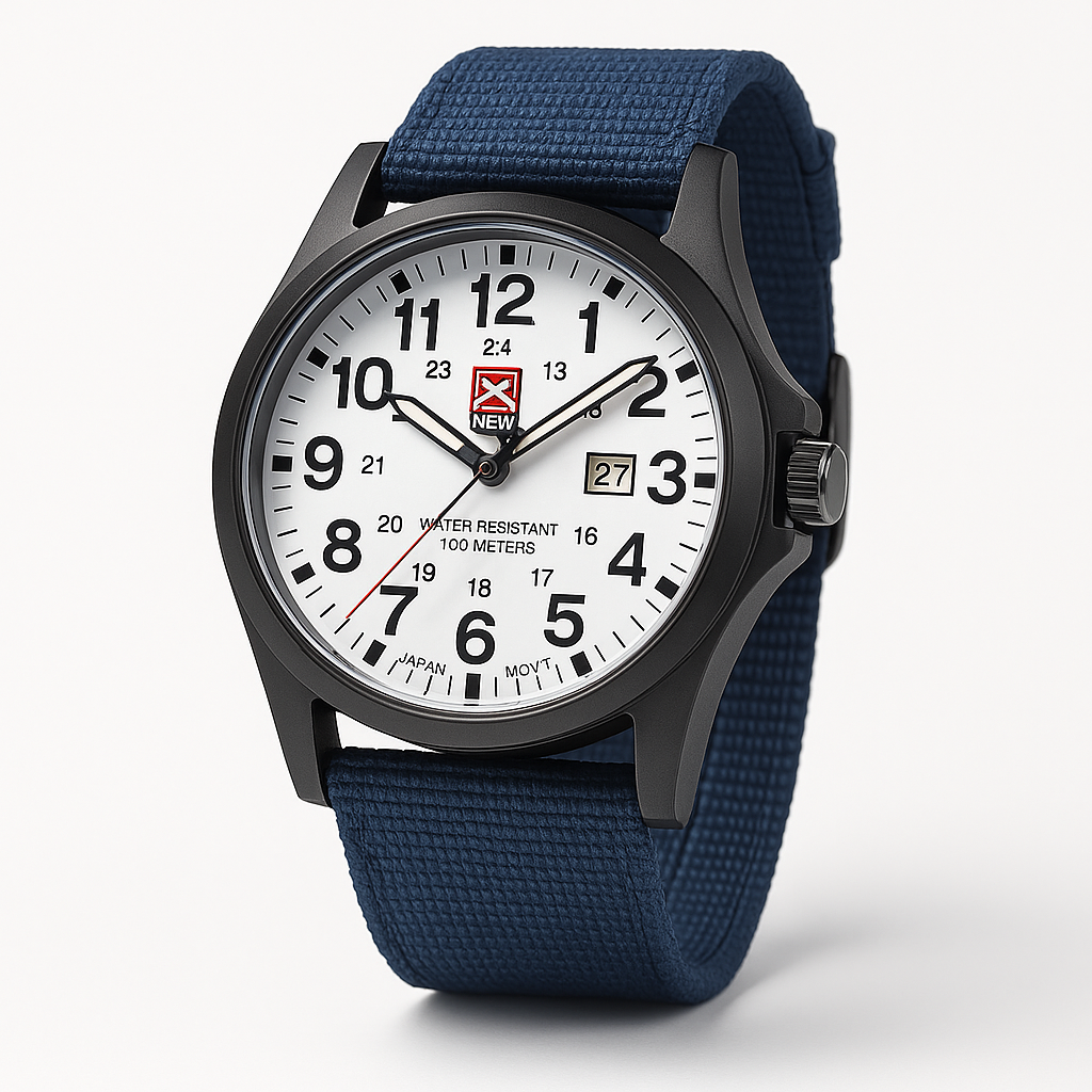 SUENTA Herrenuhr Militärstil Outdoor Wasserdichte Canvas-Uhr Blau