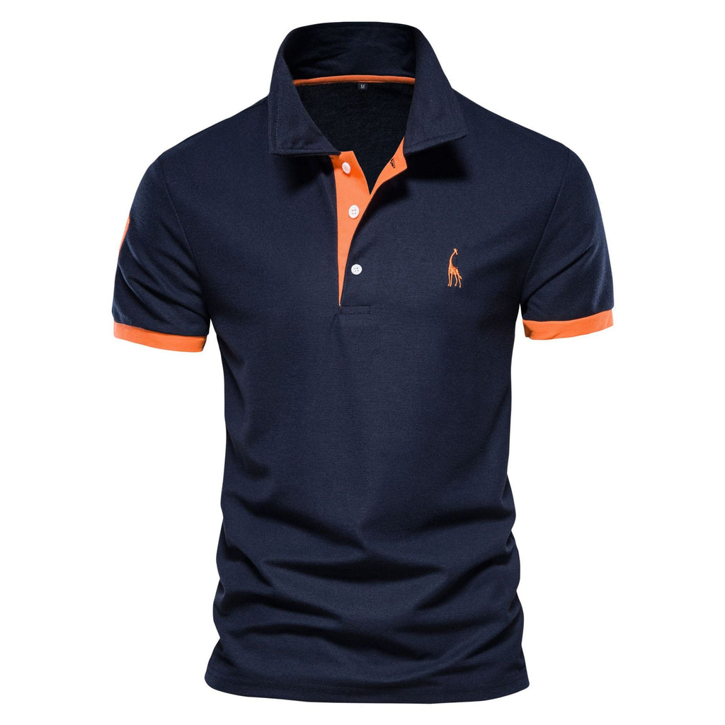 SUENTA Herren Poloshirt Klassisches Design Hochwertiges Material Orange Marineblau