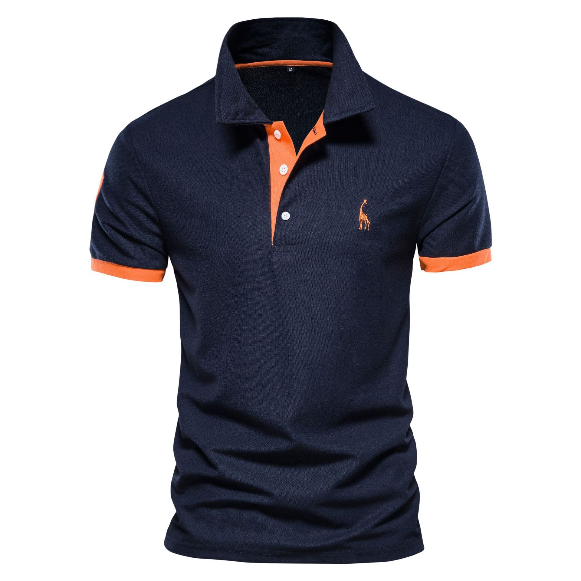SUENTA Herren Poloshirt Klassisches Design Hochwertiges Material Orange Marineblau