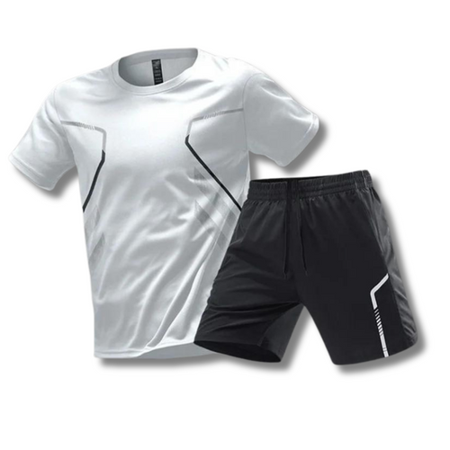 SUENTA Herren Sport Set Atmungsaktiv T Shirt Und Kurze Hose Weiß