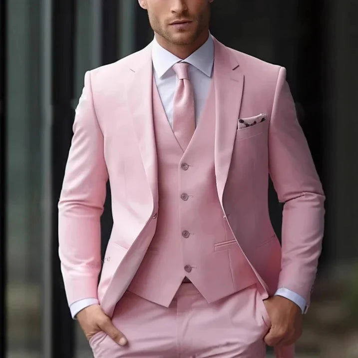 SUENTA Hommes | Herrenanzug klassische dreiteilig mit Weste Rosa
