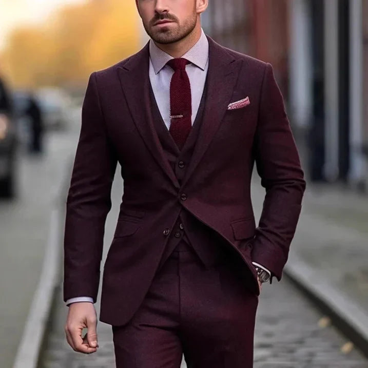 SUENTA Hommes | Herrenanzug klassische dreiteilig mit Weste Bordeaux