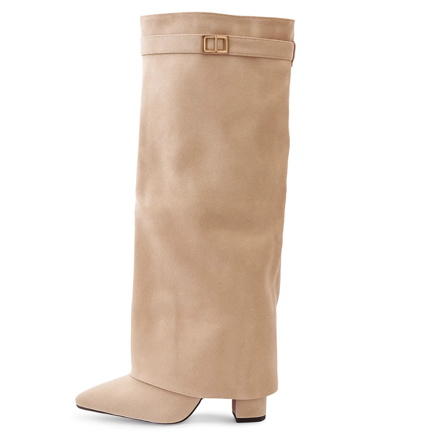 SUENTA Hohe Leder Kniehohen Stiefel Goldene Schnalle Samtige Textur Beige