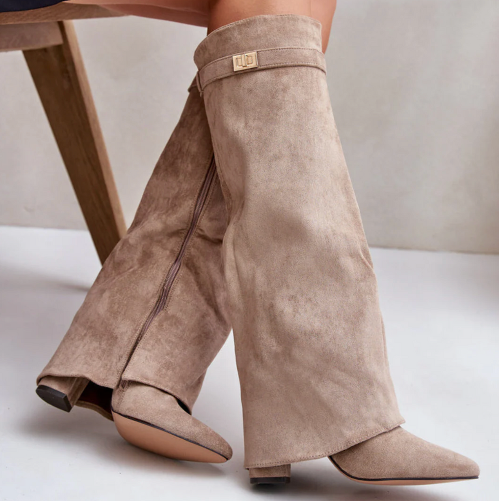 SUENTA Hohe Leder Kniehohen Stiefel Goldene Schnalle Samtige Textur